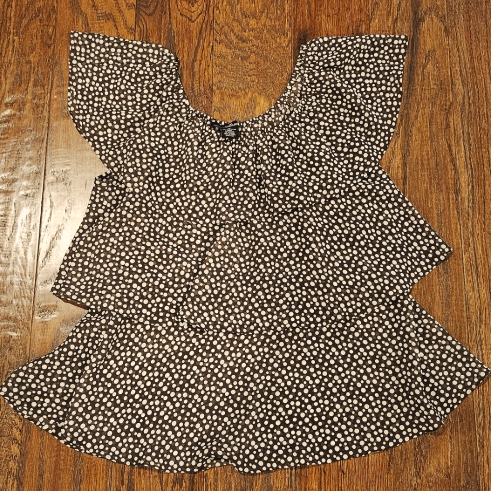 Willi Smith Brown and White Tiered Polka Dot Blouse - Size Medium